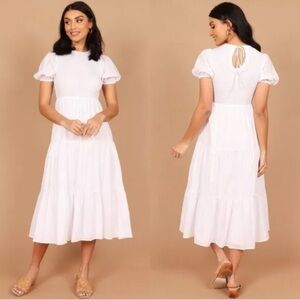 Petal & Pup Naura Shirred Tiered Cotton Midi Dress NEW